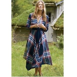 Isabella Sinclair Anthropologie Tartan Plaid Surplice Handkerchief Dress Size XS
